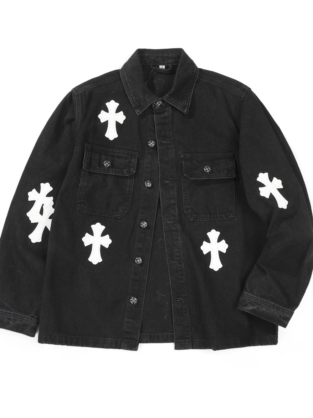 Chrome Hearts Black Jacket with White Cross Appliqués